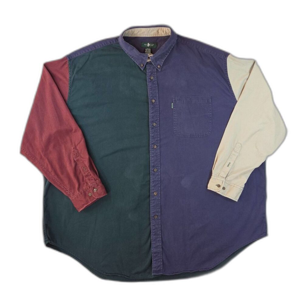 Vintage Hunt Club 4XL Color Block Button Down Shirt Multicolor 100% Cotton